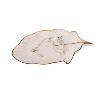 Aesthetic White Ceramic Leaf Earring Dish Trinket Tray for Room Decor