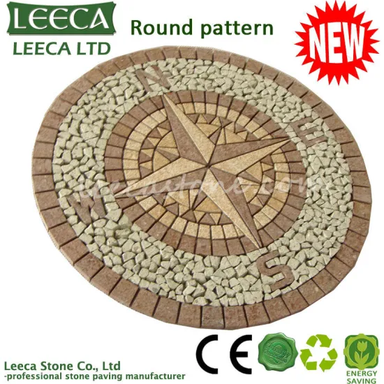 Star compass round pattern granite paving stone