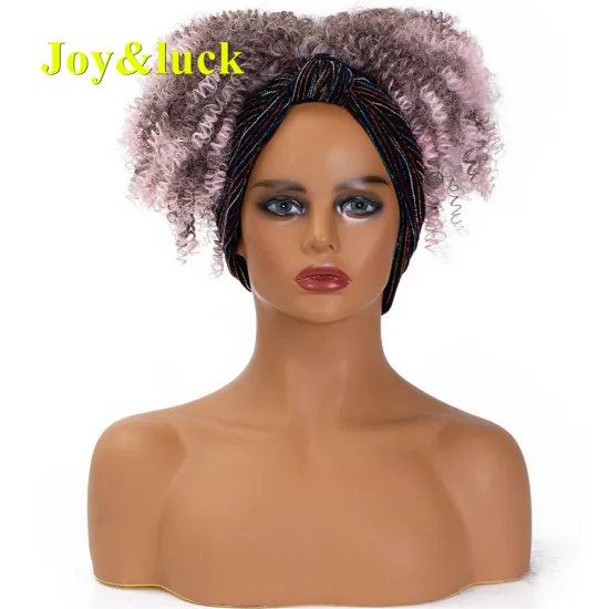 Head band African Wholesale Ladies Hairband Ombre Pink Headband Wigs for Black Women Afro Short Curly Synthetic Hair Wigs