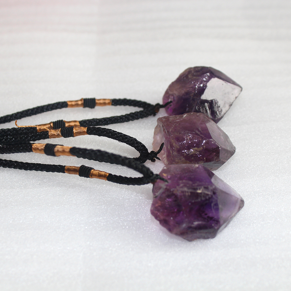 Natural Amethyst Stone Pendant Necklace ornaments Purple crystal quartz Raw color plated Charm healing Finding