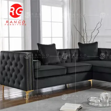 Modern R1 Navy Blue Velvet Sofa Set - Button Tufted Brown Velvet Sofa