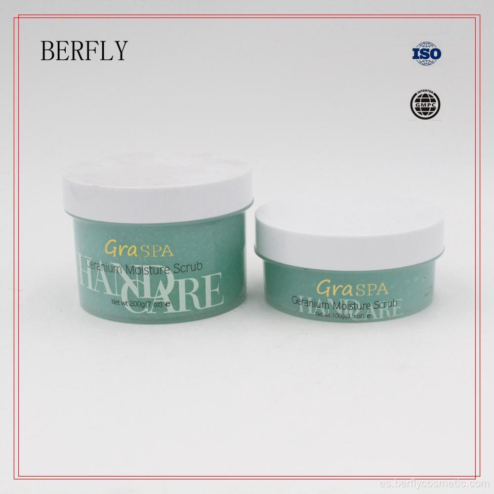 Crema de masaje exfoliante para la piel con geranio