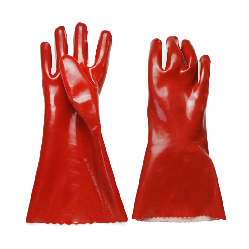 Guanto in jersey rosso con finitura liscia. 35cm