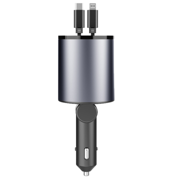 EU/AU/RU Stock 4-in-1 100W Retractable Car Charger with 2 Charging Ports