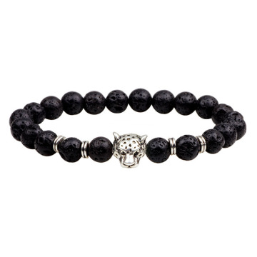 Gelang batu lava kepala leopard mens custom