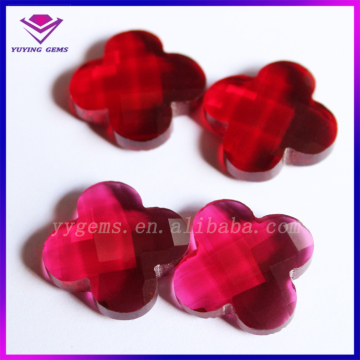 Fashionable Red Color Double Facets Clover Shape Lab Glass Gemstone