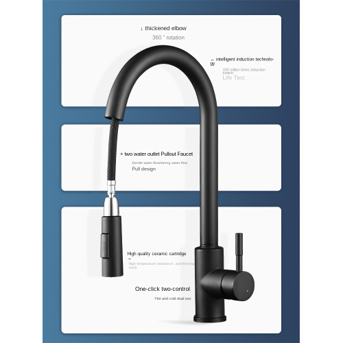 Matte black tap touch pull-down kitchen faucet