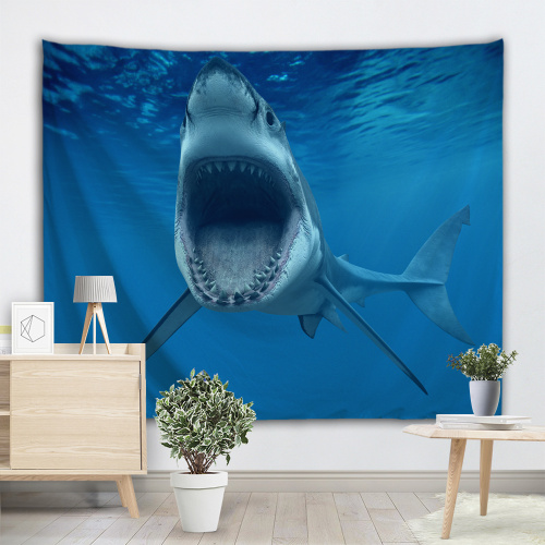 Shark with Big MouthTapestry Blue Animal Wall Hanging Horrible Blue Tapestry for Children Livingroom Bedroom Home Dorm Decor