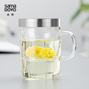 370ML Handblown Clear Glass Tea Cups With Straner With Lid In SAMADOYO China Supplies