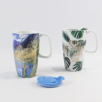 Ceramic Travel Mug with PP Lid - Natural View Glossy, Big Capacity, Customizable for Sports, Office, and Gifts