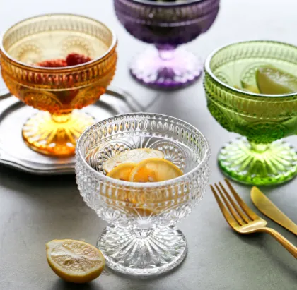 Vintage sunflower Pattern Embossed ice cream glass bowl