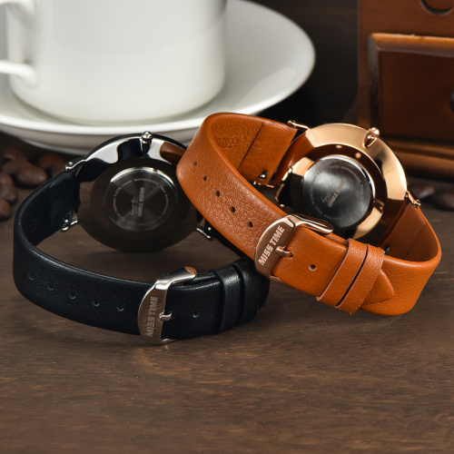 3atm stainless steel back genuine leather men watch