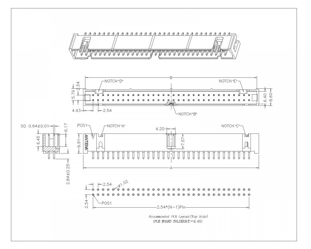 2.54mm (0.1") 2 Rows Box Header Connector DIP Straight 180° H=9.9mm