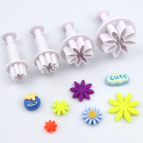 Set of 4 Chrysanthemum Shaped Plastic Biscuit Molds and Fondant Cutters