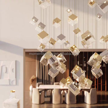 Modern Customized Stainless Steel Glass Cube Lamps for High Ceilings