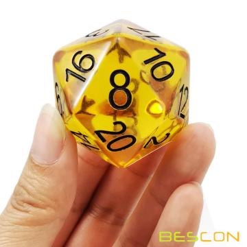 Bescon Amber Jumbo D20 38MM, gros dés de taille de 20 côtés, grand cube de 20 faces de 1,5 pouce