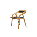 Houten Zwarte Leer Katakana Easy Dining Chair