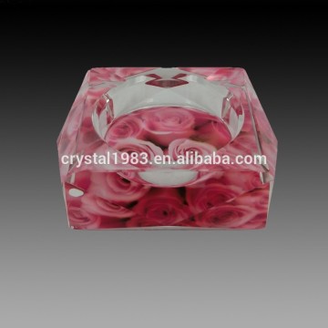 Wholesale k9 crystal optical glass 6cm diameter engraved factory large with pink rose dubai ashtray