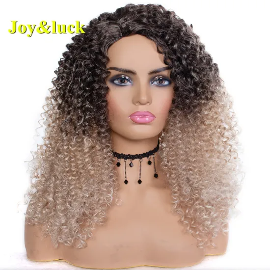 Long Afro Kinky Curly Wigs For Black Women  Black Ombre Blonde Color Natural And Soft Synthetic Hair Wig