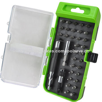 34-piece Bit Set, 1-piece Magnetic Bit Hold and Quick Change Chuck