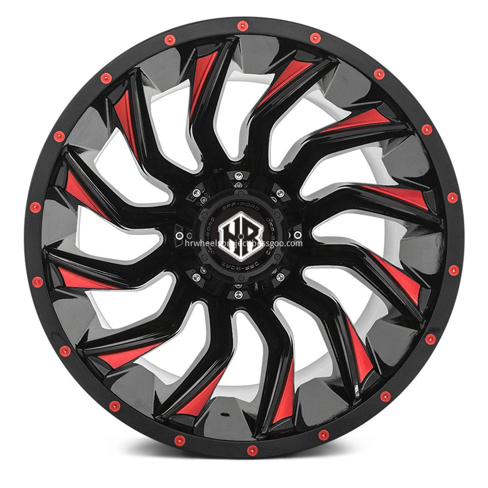 Hrw Off Road Truck Wheels Hr0175 Gloss Black Red Milled Accents Red Dots Front