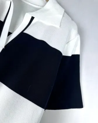 Plus Size Korean Style Lapel Collar Short Sleeve Midi Dress with Knitwear