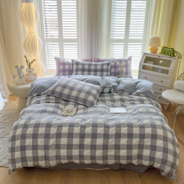 New Yarn Dye Seersucker Grid Pattern Duvet Comforter Quilt Cover Bedding Set