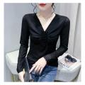 v-neck mesh long sleeve women