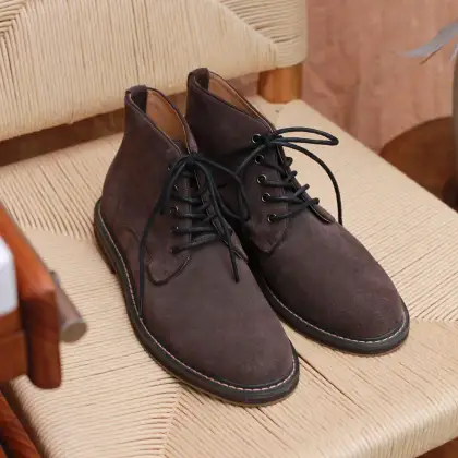 Kemayanni Handmade Leather Knight Boots - Retro Brown Suede Lace Up High Top Men's and Women's Boots