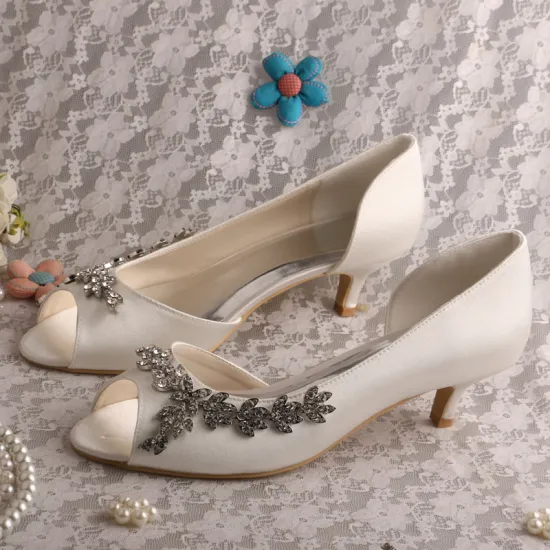 Small Heel Wedding Shoes Ivory Satin