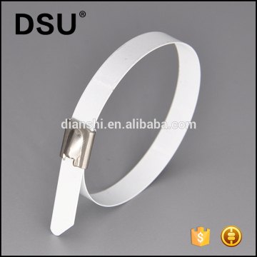 White color PVC Coated Heavy Duty Loop Ties Wire Self Locking Stainless Steel Metal Cable Ties Strap 100 Pcs