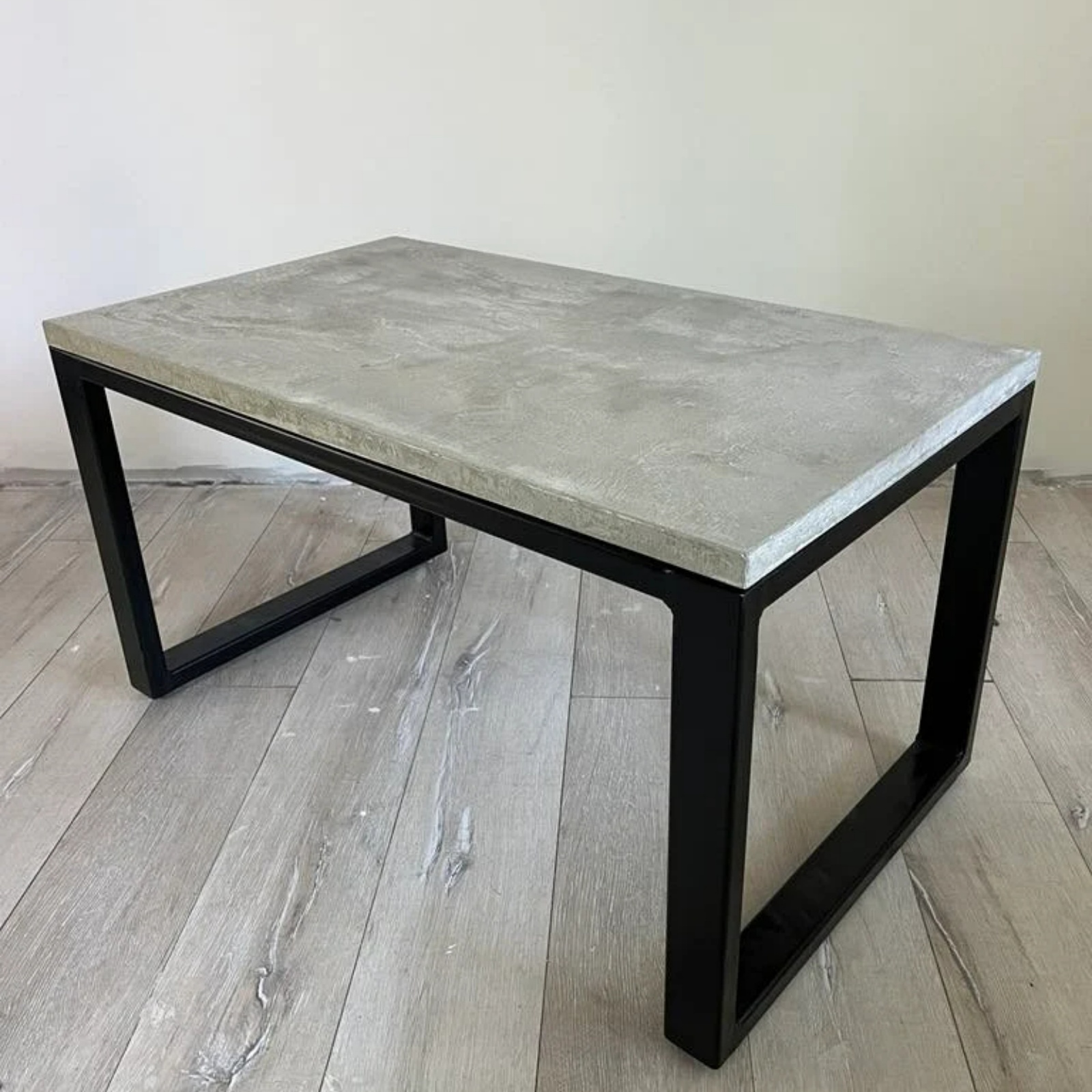 Grey Minimalist Metal Frame Concrete Coffee Table