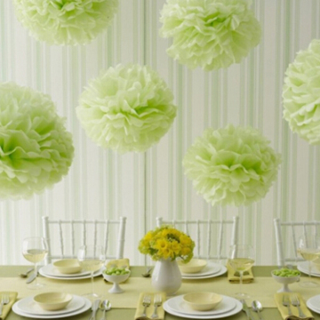 green paper tissue pompoms for wedding decoration