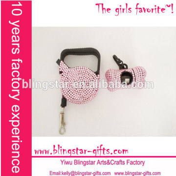 bling retractable dog leash with pet poop bag dispenser
