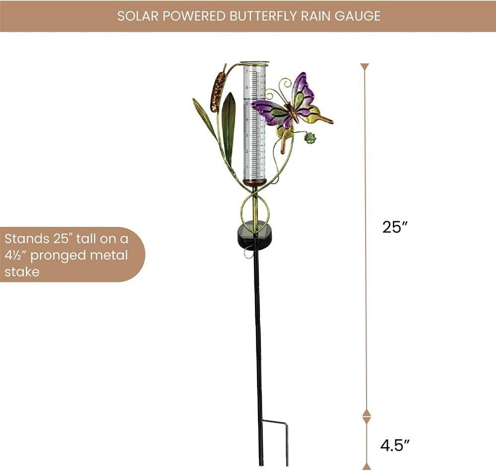 Medidor de chuva de borboleta movido a energia solar