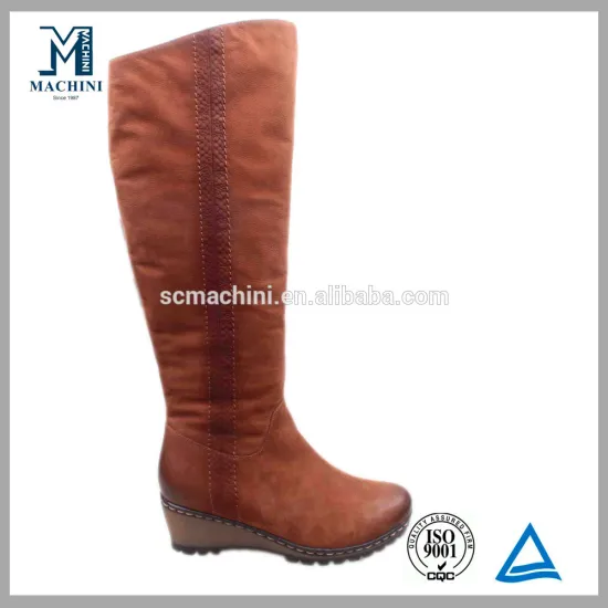 Wedge sneakers knee high heel genuine leather winter women booties