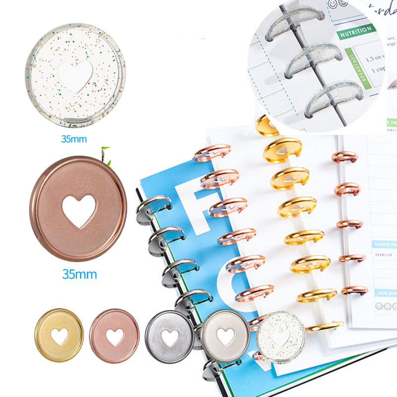 12PCS Notebook Mushroom Hole Button 360 Degree Flip Love Button Plan Buckle Disc 35MM Colorful Heart Plastic Disc DIY Binder