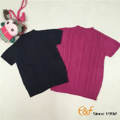 Girl Short Sleeves Cable Cardigan Sweater