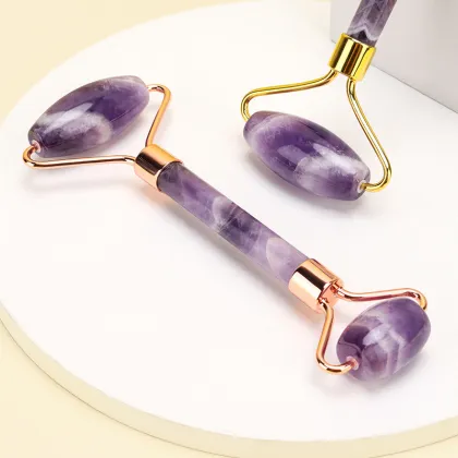 2025 Ladies Gift Set: IPSY Giveaway Natural Amethyst Purple Quartz Crystal Jade Roller & Scraping Apparatus for Guasha Massage