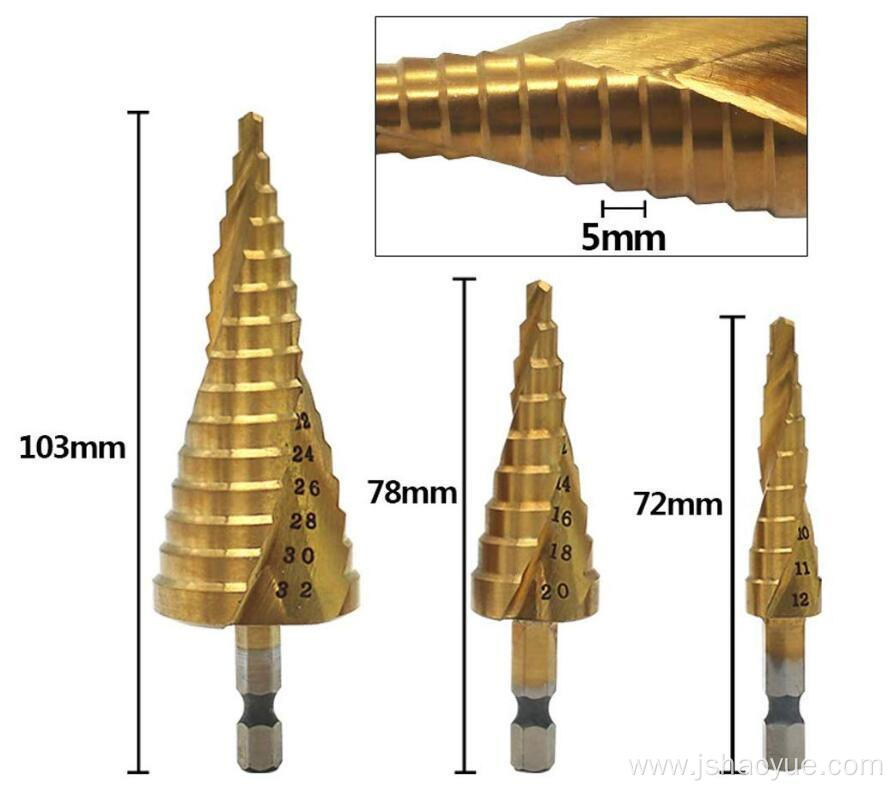 3PCS HSS Spiral Grooved Step Drill Bit