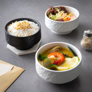 Hot Sale Japandi Style Ceramic Tableware Set: Vintage Rice Bowl and Stone Pattern Frosted Plate