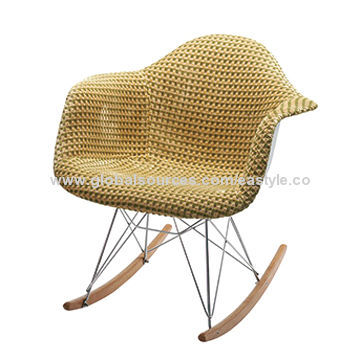 Eames Rocking Chair, Polypropylene Shell-topped with Fabric, Chromed Steel Frame/Beech Wooden Legs