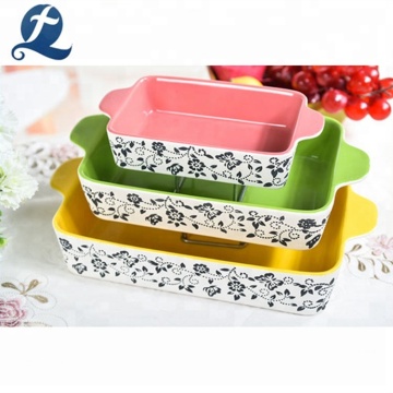 Set of 3 Rectangular Hand Painted Ceramic Bakers