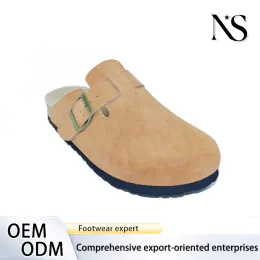Trendy Tan Suede Clogs with Comfort