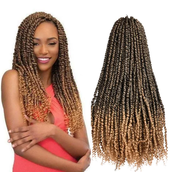 High Quality 24Inch Long Ombre Black Brown Pre-Twisted Spring Bomb Passion Twist Crochet Braiding Bulk Synthetic Hair Extensions