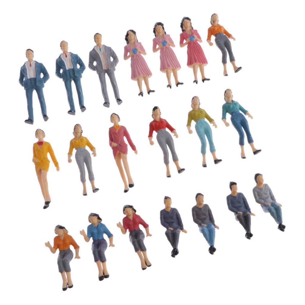 20 Pack Model Trains Architectural 1:25 Scale Painted Figures O Scale Sitting and Standing People for Miniature Scenes