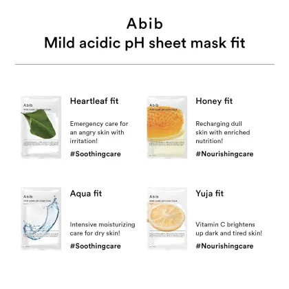 Abib Heartleaf Fit Mild Acidic pH Sheet Mask - 10 Sheets | Korean Facial Skincare Products