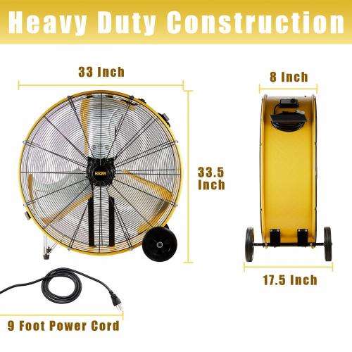 HICFM 21100 CFM 36 inch Innovation Direct Drive Heavy Duty Barrel Fan with Powerful 4/5 HP Motor for Warehouse, Garage