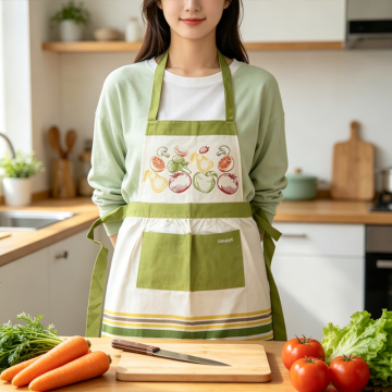 Fruit‑Print Green‑Trimmed Casual Household Cooking Apron