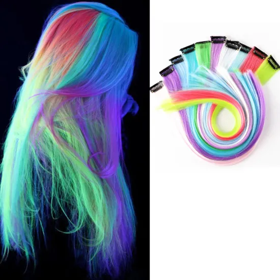 New Product 20inch One Clip One Piece Hair Extension Decoration Colorful Glow Flash Synthetic Hair Shining Hair In The Darkness